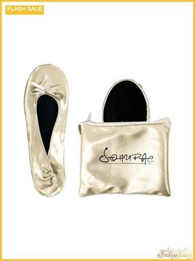 Women's Foldable Ballet Flats with Travel Pouch - Portable Roll Up Slippers for